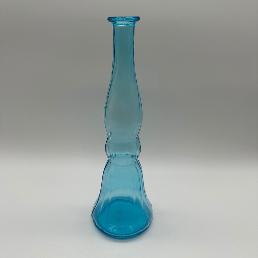 Empoli Italian Rossini Ribbed Glass Decanter 13" Blue Vintage Geniesse Bottle